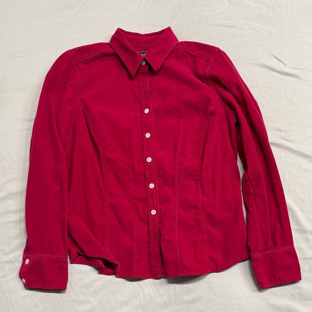 Eddie Bauer Women's Hot Pink Corduroy Button-Down Shirt